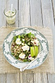 Brown rice and barley salad with fresh goat's cheese and apple