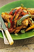 Chicken pieces with peppers and mint