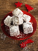 Coconut-coated gingerbread squares for Christmas