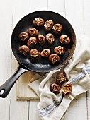 Roasted chestnuts in frying pan