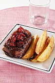 Duck breast with pomegranate cranberry sauce