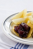 Grape confit with Parmesan wafer and potatoes