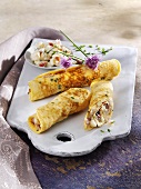Pancakes with apple and ham filling