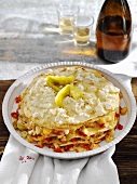 Pancake bake with apple, mince and peppers
