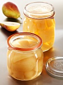 Pear compote in two preserving jars