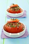 Tomatoes with rice and mince stuffing