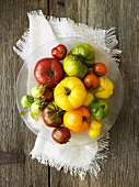 A variety of tomatoes on a plate