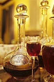 Port wine in carafes and glass