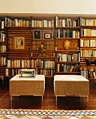 Bookcase and ottomans