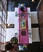 Top view down onto table set in Japanese style