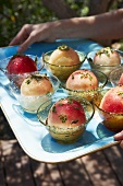 A tray of peaches in syrup