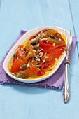 Roasted peppers with garlic, capers and balsamic vinegar