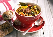 Vegetable soup with chorizo and chickpeas