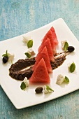 Water melons with olive paste and feta