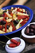 Pasta salad with pepper and olives