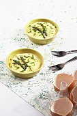 Scrambled egg with green asparagus