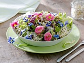 Salad of sprouts, salad leaves and edible flowers