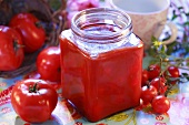 Tomato compote in screw-top jar