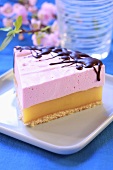 A piece of strawberry yoghurt cheesecake