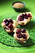 Marzipan and cherries on bread