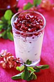 Yoghurt cocktail with pomegranate seeds