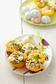 Baked peaches stuffed with meringue and pistachios