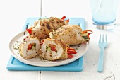 Turkey rolls stuffed with red peppers, courgettes and carrots