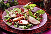 Duck breast with mint and pomegranate seeds