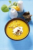 Cream of pumpkin soup with sunflower seeds
