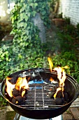 Barbecue with burning charcoal