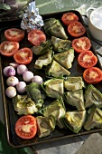 Vegetables on baking tray