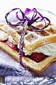 Waffles with strawberries & cream and bow