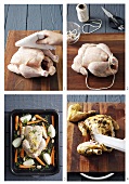 Roasting a whole stuffed chicken in the oven
