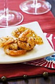 Deep-fried prawns with coconut coating