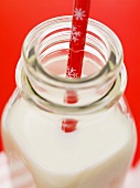 Bottle of milk with straw (Christmas)