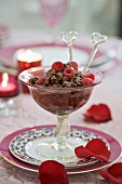 Chocolate sorbet with raspberries for Valentine's Day