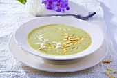 Cream of broccoli soup with flaked almonds