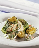 Savoy cabbage dome, filled with zander and shrimps