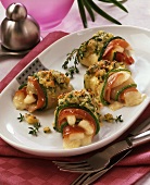 Courgette rolls filled with cheese and ham