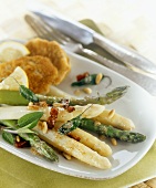 Green and white asparagus with browned butter