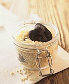 Black truffle, preserved in a jar of rice