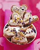 Walnut bread hearts with Gorgonzola cream on tiered stand