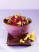 Mashed potato with beetroot and chanterelles