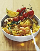 Paella with oyster mushrooms