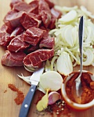 Ingredients for beef goulash