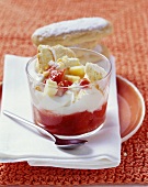 Strawberry & banana puree with mascarpone cream & sponge fingers