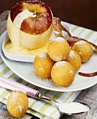 Potato and apple dumplings with custard