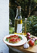 Bread with fresh tomatoes, olive oil