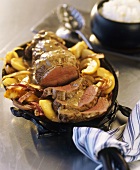 Veal fillet with apples and grainy mustard sauce