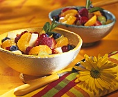 Fresh fruit salad in two small bowls